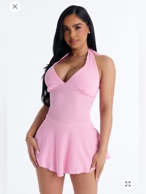 Halter Ribbed Mini Dress